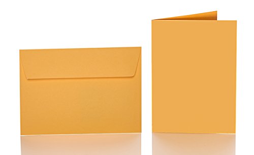 Paper24 25 Faltkarten blanko mit Umschlag 120x170 mm, Briefumschläge B6, Doppelkarten mit Umschlag sind ideal für Geburtstag in Gelb-Orange von Paper24