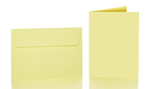 25 Faltkarten blanko mit Umschlag 120x170 mm, Briefumschläge B6, Doppelkarten mit Umschlag sind ideal für Hochzeit, Geburtstag und Grußkarten in Gelb von Paper24