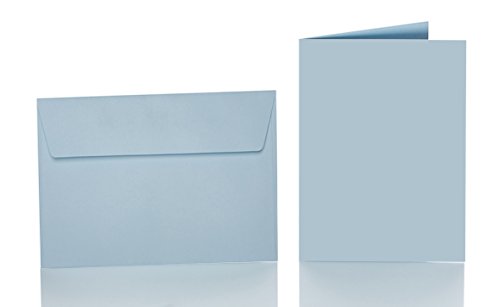 25 Faltkarten blanko mit Umschlag 120x170 mm, Briefumschläge B6, Doppelkarten mit Umschlag sind ideal für Hochzeit, Geburtstag und Grußkarten in Hellblau von Paper24