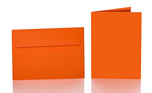 25 Faltkarten blanko mit Umschlag 120x170 mm, Briefumschläge B6, Doppelkarten mit Umschlag sind ideal für Hochzeit, Geburtstag und Grußkarten in Orange von Paper24