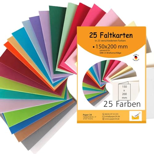 25 Klappkarten bunt blanko Karten Faltkarten A5 in 25 Farben als Kartenset bunt, ideal zum Basteln, zu Weihnachten oder als Geschenkidee passend für C5 Umschläge von Paper24