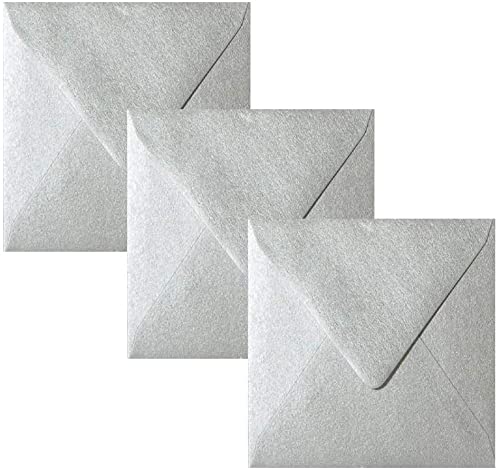 25 Quadratische Briefumschläge (100g), 155 x 155 mm 15,5 x 15,5 cm mit Dreieckslasche für Hochzeitskarten im Format 148x148 mm (Silber) von Paper24