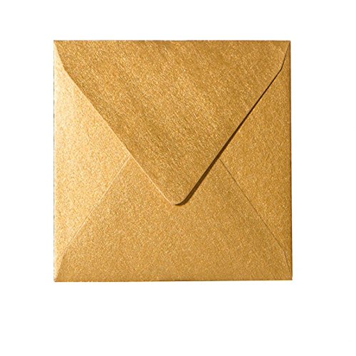 25 Quadratische Briefumschläge (100g), Gold 155 x 155 mm 15,5 x 15,5 cm mit Dreieckslasche für Hochzeitskarten im Format 148x148 mm (Gold) Weihnachtsumschläge von Paper24