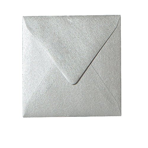 25 Quadratische Briefumschläge - Silber Metallic - 90 g/m² - 110 x 110 mm 11 x 11 cm - Dreieckslasche feuchtklebend - ohne Fenster von Paper24