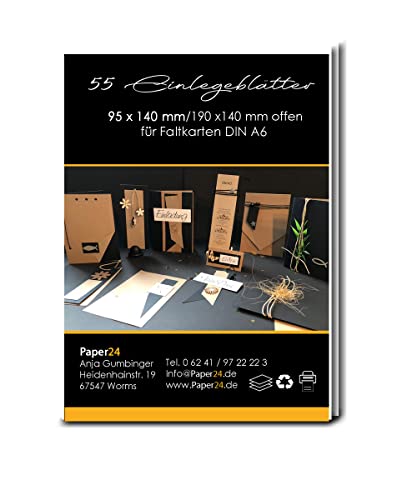 50 Einleger Einlegeblätter in Weiß für A6 Faltkarten vorgefaltet, Ideal zum Bedrucken oder Beschreiben von Paper24