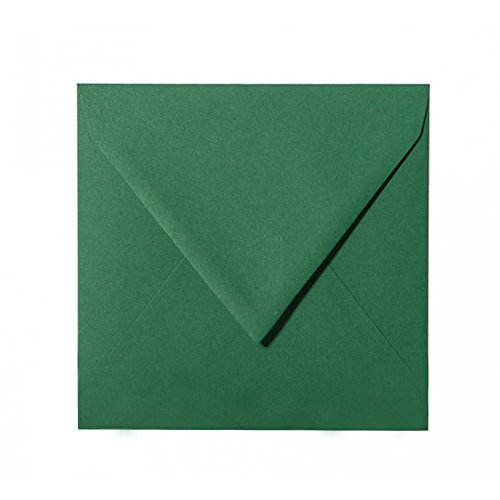 50 Quadratische Briefumschläge Farbe: Tannen Grün 150 x 150 mm 15 x 15 cm mit Dreieckslasche von Paper24
