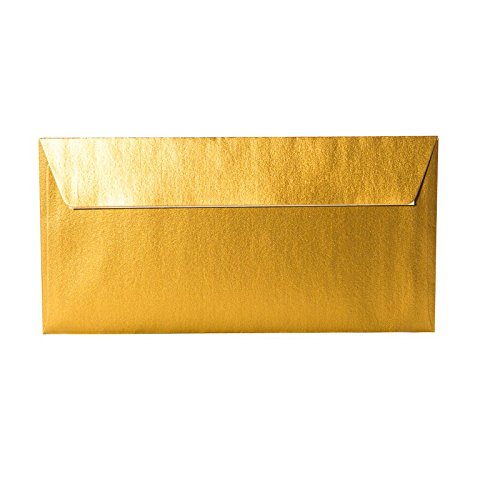 50 goldene Briefumschläge, Umschläge Gold DIN lang 110x220 mm, 11x22 cm, Farbe: Gold mit Haftstreifen, selbstklebend, Umschläge zu Weihnachten von Paper24