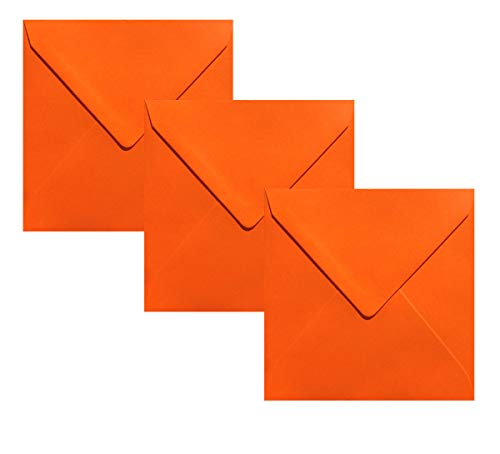 Quadratische Briefumschläge 110 x 110 mm ohne Fenster, feuchtklebend, hohe Qualität 120 g/qm, Kuvert für Geburtstag, Hochzeit, Einladungen, Grußkarten 50 Umschläge Orange von Paper24