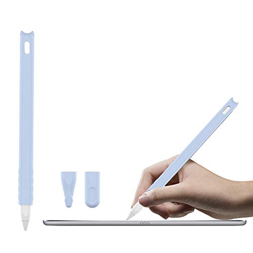 Silikon-Schutzhülle für Apple Pencil 2. Generation, Schutzhülle, Zubehör-Set für iPad Pro 11 12,9 Zoll (32,8 cm), niedliche Katze, weicher Griff, mit 2 Schutzfedern, Babyblau von PaperMore
