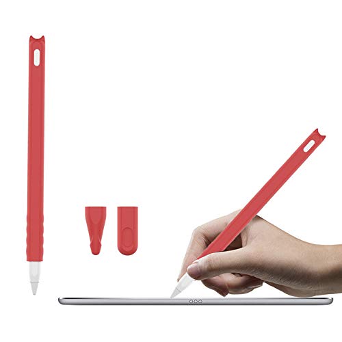 Silikon-Schutzhülle für Apple Pencil 2. Generation, Schutzhülle, Zubehör-Set für iPad Pro 11 12,9 Zoll (32,8 cm), niedliche Katze, weicher Griff, mit 2 Schutzkappen (rot) von PaperMore