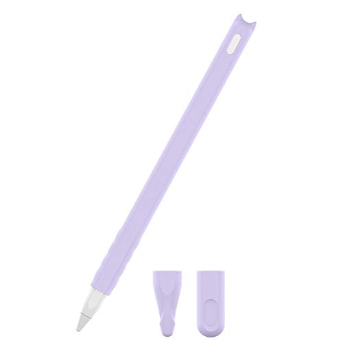 Silikon-Schutzhülle für Apple Pencil 2. Generation, Schutzhülle, Zubehör-Set für iPad Pro 11 12,9 Zoll (32,8 cm), süße Katze, weicher Griff, mit 2 Schutzkappen (Lavendelviolett von PaperMore