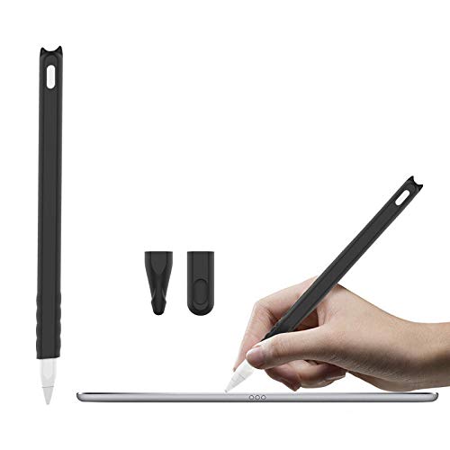 Silikon-Schutzhülle für Apple Pencil 2. Generation, Schutzhülle, Zubehör-Set für iPad Pro 11 12,9 Zoll (32,8 cm), süße Katze, weicher Griff, mit 2 Schutzkappen (schwarz) von PaperMore