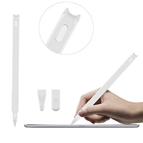 Silikon-Schutzhülle für Apple Pencil 2. Generation, Schutzhülle, Zubehör-Set für iPad Pro 11 12,9 Zoll (32,8 cm), süße Katze, weicher Griff, mit 2 Schutzkappen (weiß) von PaperMore