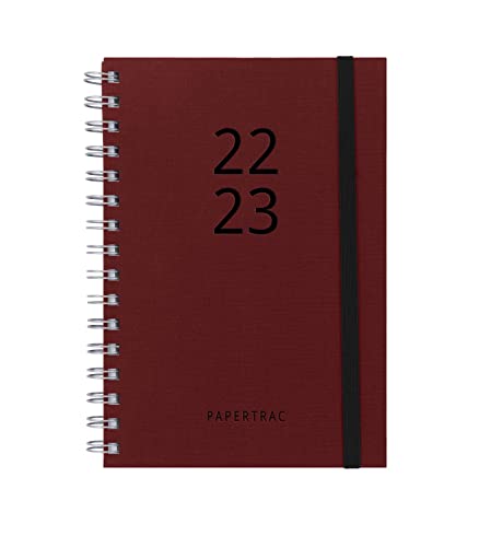 Kalender 2022 2023 Granat Wochenansicht A5-14,5 x 21,2 cm Spanisch-Englisch mit Indexband Papertrac von PaperTrac