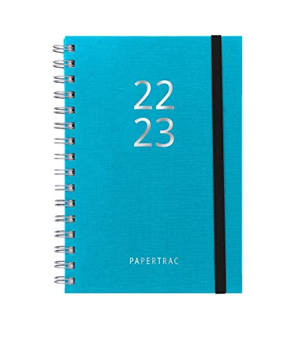 Terminkalender 2022 2023 - Blau - Wochenansicht - Größe A5-14,5 x 21 cm - Sprache: Spanisch-Englisch - Inklusive Tonband - Papertrac von PaperTrac