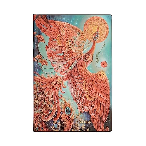 Paperblanks 12 Monate Softcover Flexis-Kalender 2024 Feuervogel | Horizontal | Mini (95 × 140 mm) von Paperblanks