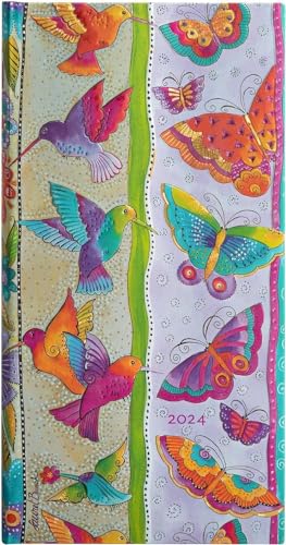 Paperblanks 12-Monatskalender 2024 Kolibri und Schmetterlinge | Horizontal | Schlank (95 × 180 mm) von Paperblanks