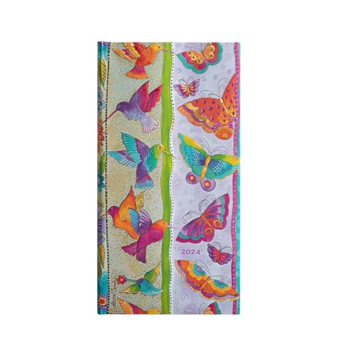 Paperblanks 12-Monatskalender 2024 Kolibri und Schmetterlinge | Verso | Schlank (95 × 180 mm) von Paperblanks