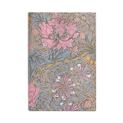 Paperblanks 12-Monatskalender 2025, Morris Heckenkirsche in Pink, Mini, Tagesüberblick, Elastikband-Verschluss von Paperblanks