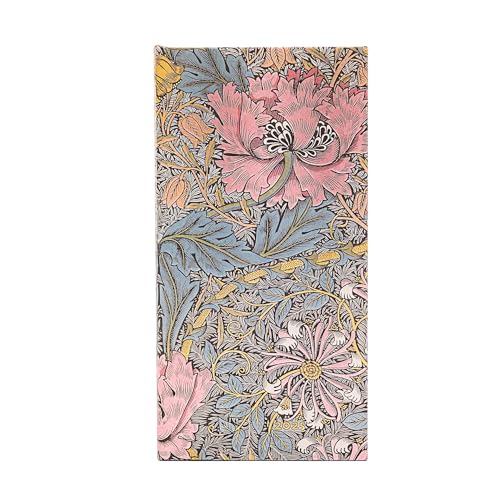 Paperblanks 12-Monatskalender 2025, Morris Heckenkirsche in Pink, Schlank, Horizontal, Elastikband-Verschluss von Paperblanks