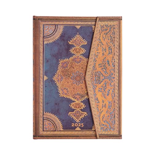 Paperblanks 12-Monatskalender 2025, Safawidisch Indigo, Midi, Horizontal, mit Klappumschlag von Paperblanks