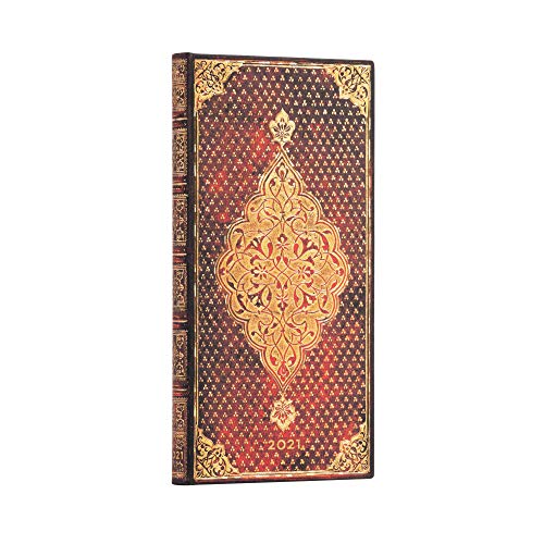 Paperblanks Agenda, 12 Monate, 2021, goldfarbenes Kleeblatt, horizontal, Delgado (95 × 180 mm) von Paperblanks