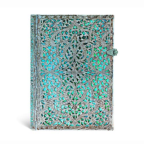 Paperblanks Notizbuch mit Lesebändchen & Innentasche | Maya Blau | Midi (180 x 130 mm) | 240 Seiten | Liniert: Lined Midi (Silver Filigree Collection) von Paperblanks