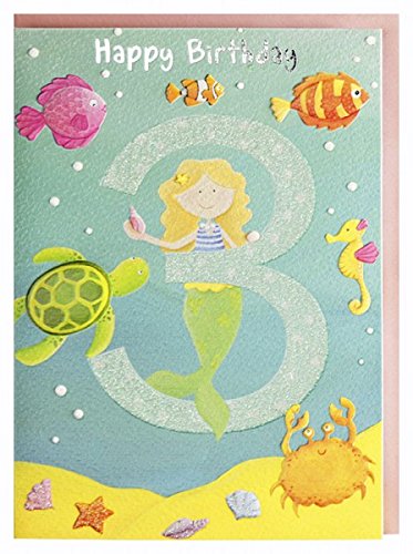 Geburtstagskarte 3. Geburtstag Mädchen Meerjungfrau von Paperclip