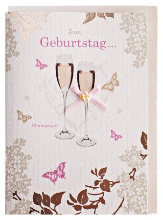 Geburtstagskarte Champagner mit Applikation von Paperclip