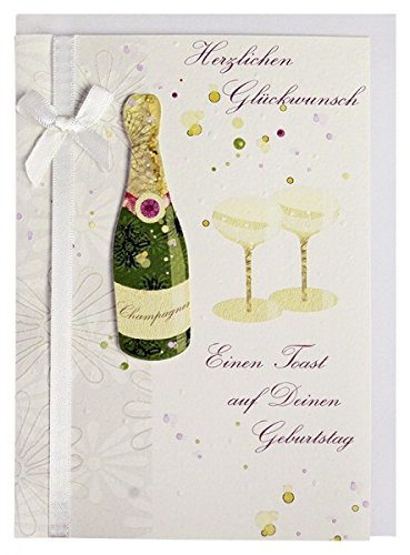 Geburtstagskarte elegant Champagner mit Applikation und Schleife von Paperclip