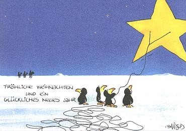 Witzige WeihnachtsPOSTkarte Pingu-Trick von Paperclip