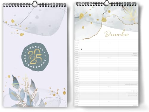 Familienkalender 2025 drei Spalten I 20 x 32 cm I Blumenranken und schönen petrol Farben I 3 Spalten I Monatskalender I Familien- und Paarplaner I Zum Aufhängen geeignet von Paperlions