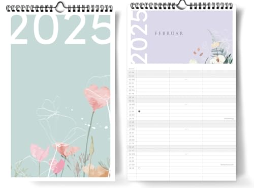 Familienkalender 2025 I 3 Spalten für Termine I KLEIN I Blumen I 20 x 32 cm I Monatskalender I Familienplaner I Familienkalender zum Aufhängen I Extraseiten I Frühlingshaft in hellem Grün von Paperlions