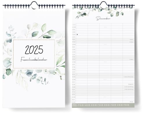 Familienkalender 2025 I Kalender mit 5 Spalten [Eukalyptus Design] I 20 x 32 cm A4+ I Familienplaner Wand I Monatskalender Okt 2024 - Dez 2025, mit Ferien- und Feiertagen, Stundenplänen uvm von Paperlions