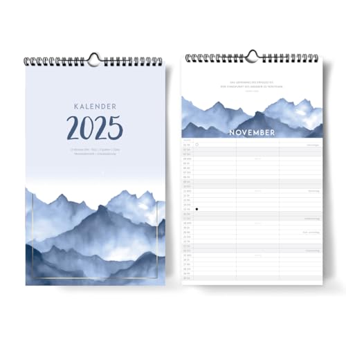 Familienkalender mit 3 Spalten I ZITATE I 20 x 32 cm I Beruhigende Berge I ACHTSAMKEIT I Partnerkalender 2025 als Monatskalender I Familienplaner zum Aufhängen I Extraseiten für die Urlaubsplanung... von Paperlions