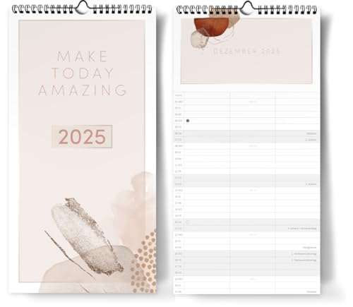 Wandkalender 2025 I 3 Spalten Pärchenkalender I GROß I I 22 x 43 cm I Monatskalender I Partnerkalender I Kalender für Zwei zum Aufhängen I Extraseiten für die Urlaubsplanung I Beige und Creme von Paperlions