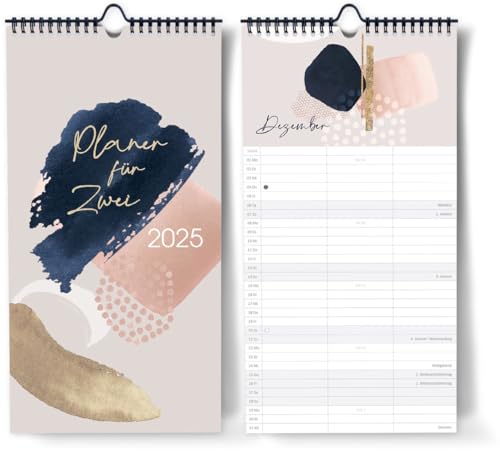 Wandkalender 2025 I Kalender für Zwei I Familienkalender I 3 Spalten I GROß I Modernes Design I Partnerkalender 2025 als Monatskalender I Familienplaner I Paarplaner zum Aufhängen von Paperlions