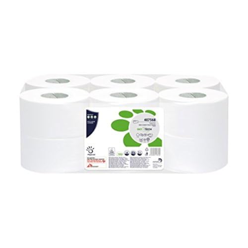 Papernet 407568 BIOTECH Toilettenpapier Mini Jumbo Pure geprägte Zellstoffblätter Micro 2-lagig 12 Rollen weiß von Papernet