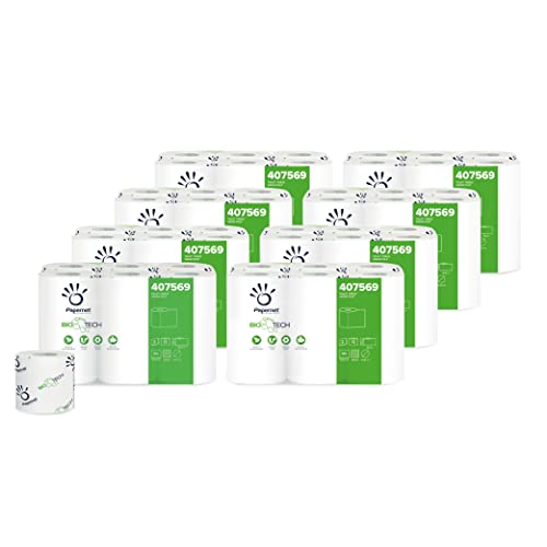 Papernet Bio Tech 2-lagiges Toilettenpapier 407569 8 Packungen mit 12 einzeln verpackten Rollen mit je 165 Blatt 11 x 9,5cm Rollenlänge 18,1m Durchmesser 10cm WC Papier weiß standard von Papernet