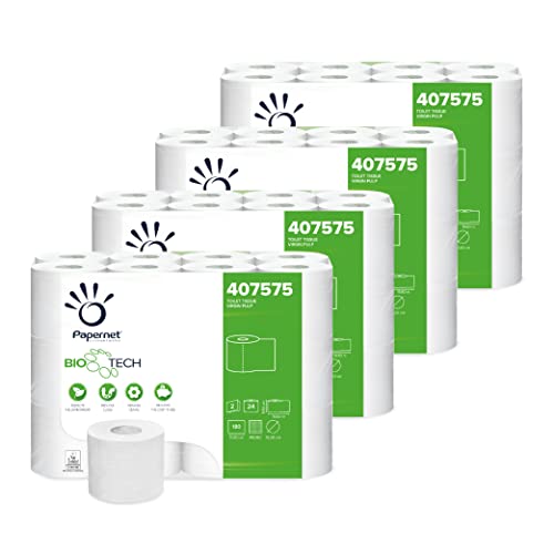 Papernet Bio Tech 2-lagiges Toilettenpapier 407575 | 4 Packungen à 24 Rollen mit je 180 Blatt 11 x 9,5cm | Rollenlänge 19,8m | Durchmesser 10,20cm | WC Papier, weiß, Standard von Papernet