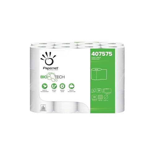 Papernet Bio Tech - Toilettenpapier (407575s), 1 Packungen mit 24 Rollen aus reiner Zellulose, bekämpft auf natürliche Weise krankheitserregende Bakterien, 2 Lagen, 180 Blatt pro Rolle von Papernet