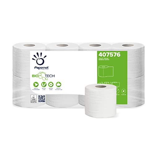 Papernet Bio Tech - Toilettenpapier (407576s), 1 Packung mit 8 Rollen aus selbstauflösendem Toilettenpapier, bekämpft auf natürliche Weise krankheitserregende Bakterien, 2 Lagen, 250 Blatt von Papernet