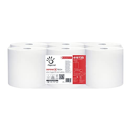Papernet Defend Tech - Centrefeed Handtuchrolle 419735, 6 Rollen 115m reines Zellulosepapier, mit antibakterieller Formel in Verpackung, 2 Lagen, 330 Abrisse pro Rolle 19,7x35cm von Papernet