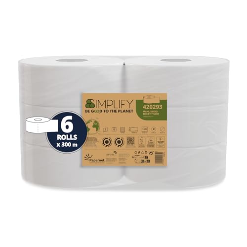 Papernet Simplify - Toilettenpapier Maxi Jumbo Carbon Neutral 420293, 6 Maxi-Rollen aus reinem Zellulose à 300 m, 2-lagig, 7.830 Services zu 8,6 x 23 cm von Papernet