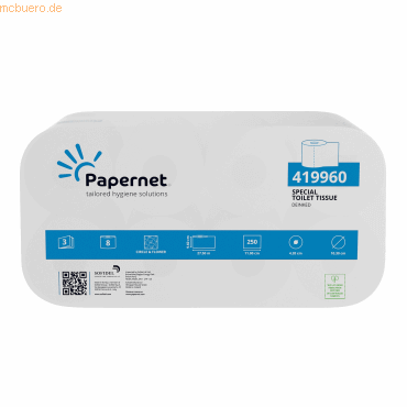 Papernet Toilettenpapier Special 419960 3-lagig 250 Blatt weiß 8 Rolle Papernet Toilettenpapier Special 419960 3-lagig 250 Blatt weiß 8 Rolle von Papernet