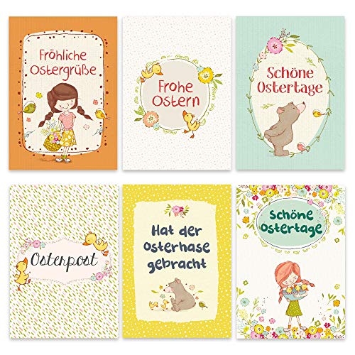 Papierdrachen 12 Osterkarten zum Sammeln und Verschicken - liebevoll gestaltetes Postkarten Set Bären und Enten - Grußkarten Set 4 von Papierdrachen