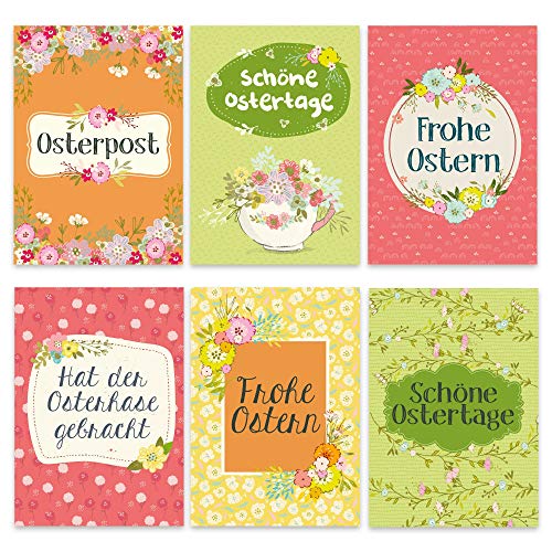 Papierdrachen 12 Osterkarten zum Sammeln und Verschicken - liebevoll gestaltetes Postkarten Set Osterblumen - Grußkarten Set 6 von Papierdrachen