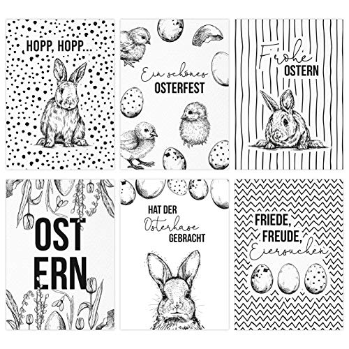 Papierdrachen 12 Osterkarten zum Sammeln und Verschicken - liebevoll gestaltetes Postkarten Set Schwarz-weiß - Grußkarten Set 14 von Papierdrachen