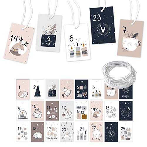 Papierdrachen Adventskalender Etiketten zum Basteln und Dekorieren | 24 Zahlenkärtchen für Weihnachtskalender | Geschenkidee in der Vorweihnachtszeit für Frauen und Männer | Pastell Rosa von Papierdrachen