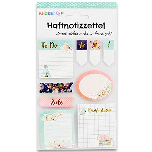 Papierdrachen Bullet Journal Sticky Notes - Watercolor - 9 verschiedene Blöcke Haftnotizen | Klebezettel | To do Wochenübersicht | viele hilfreiche Notizzettel für dein Notizbuch - Set 3 von Papierdrachen